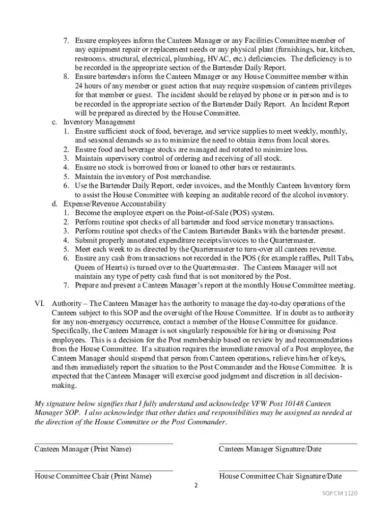 vfw canteen rules and regulations Preview on Page 1