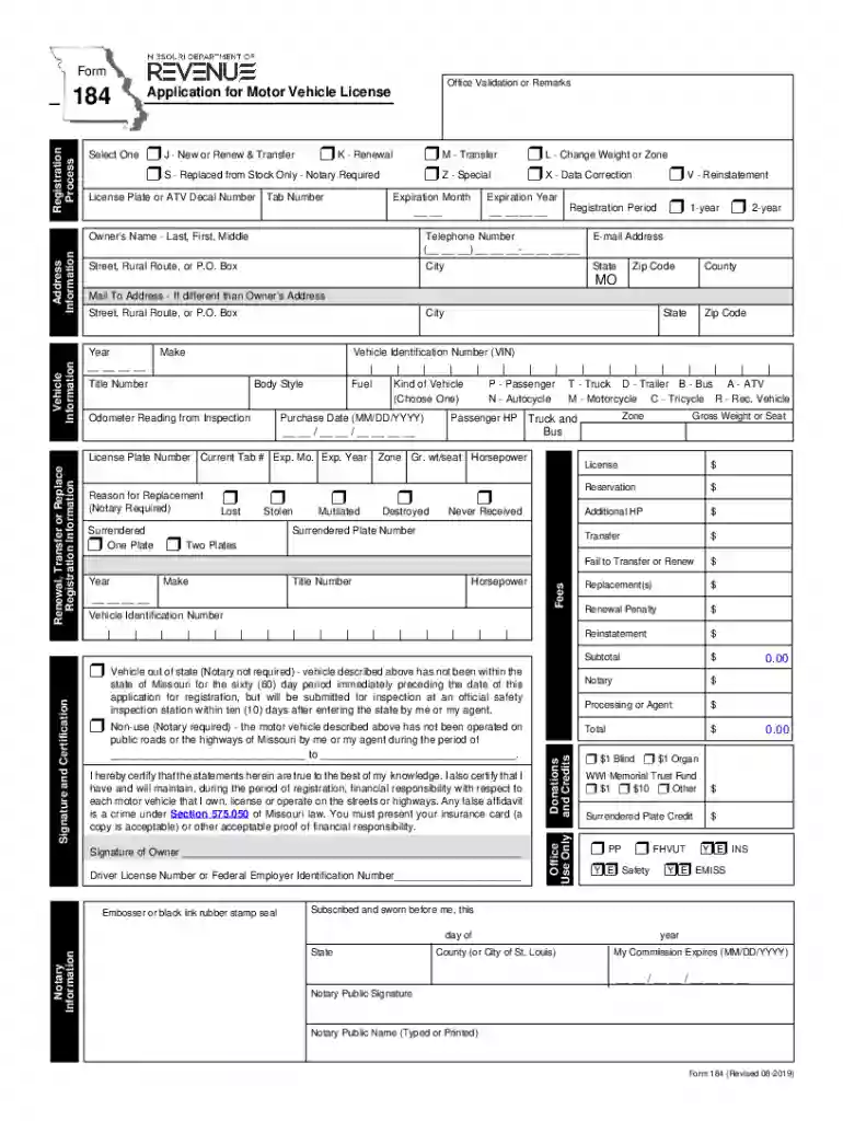 form 184 missouri Preview on Page 1