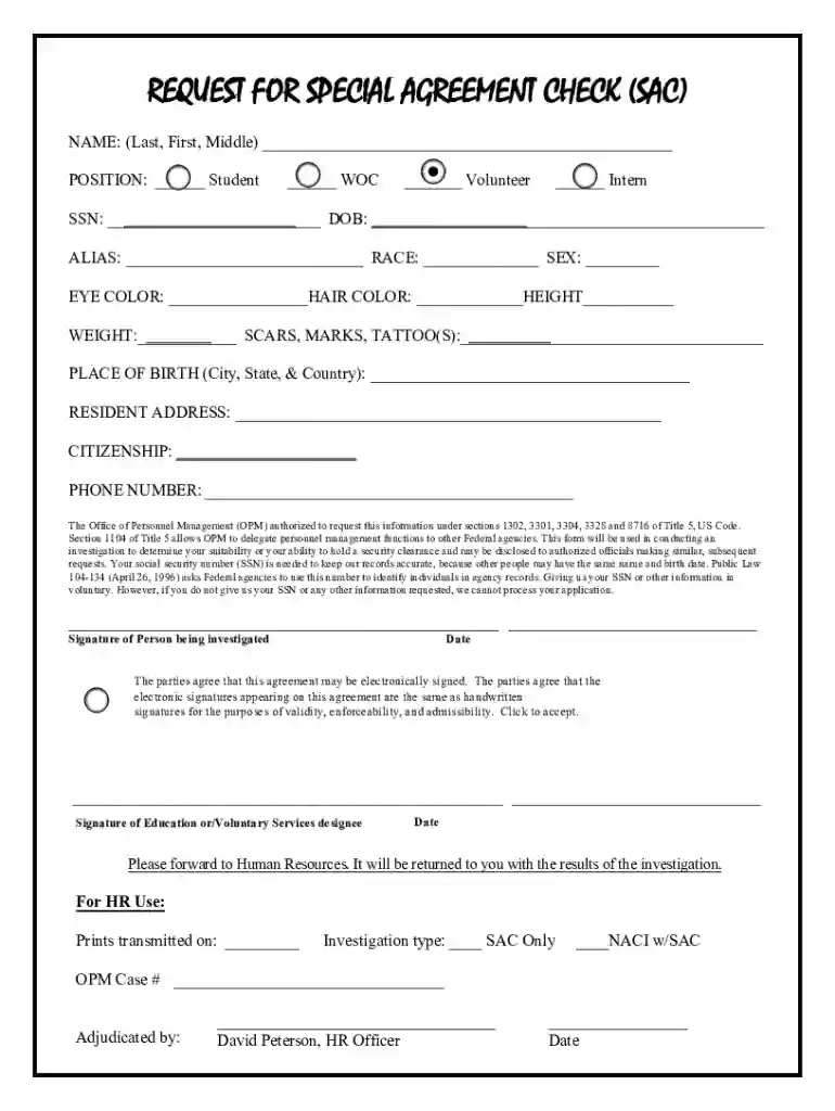 REQUEST FOR SPECIAL AGREEMENT CHECK (SAC) Preview on Page 1
