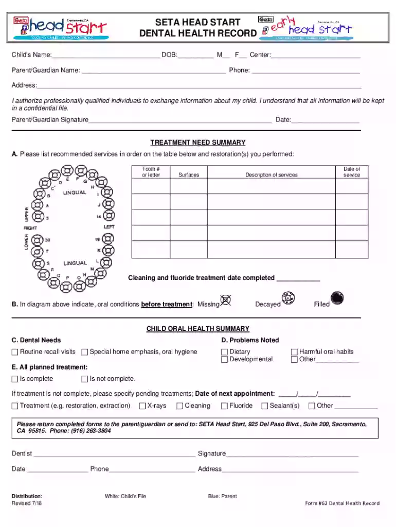 dental health record form Preview on Page 1
