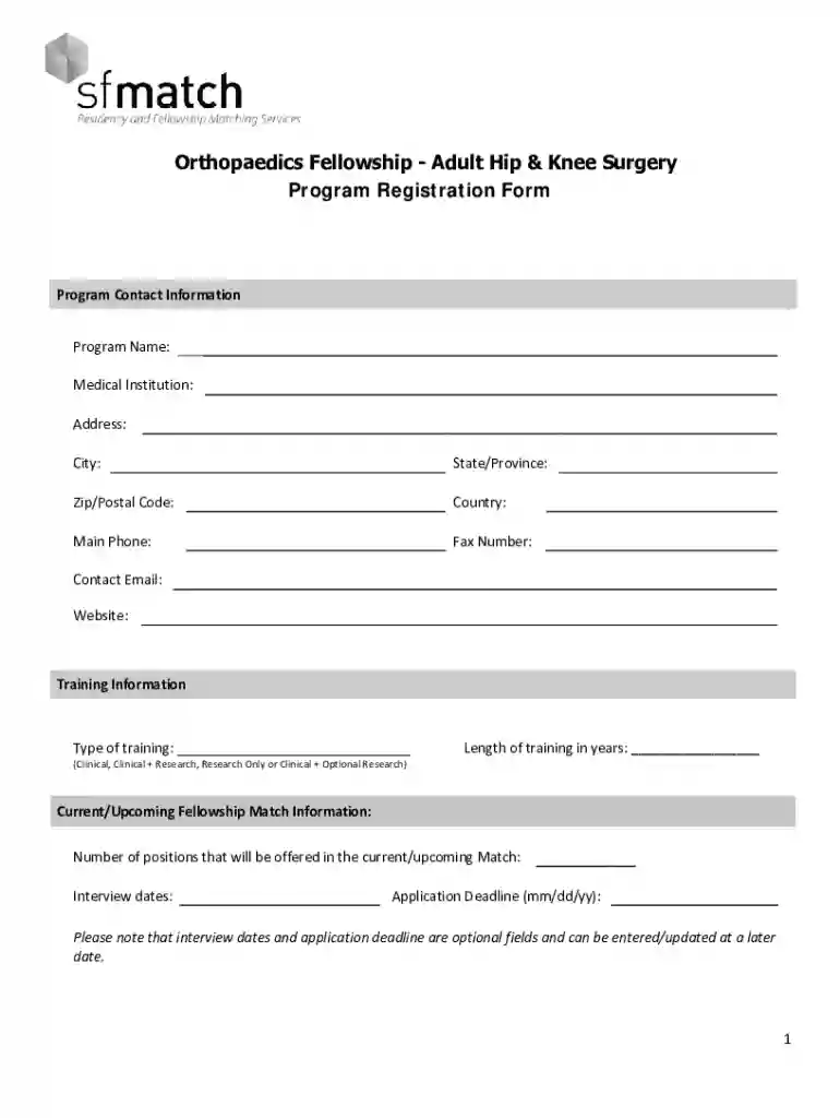 sf match form orthopaedics fellowship Preview on Page 1