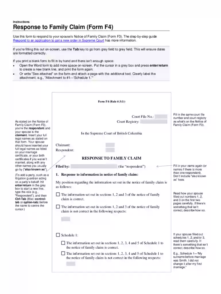 form f4 response family claim Preview on Page 1