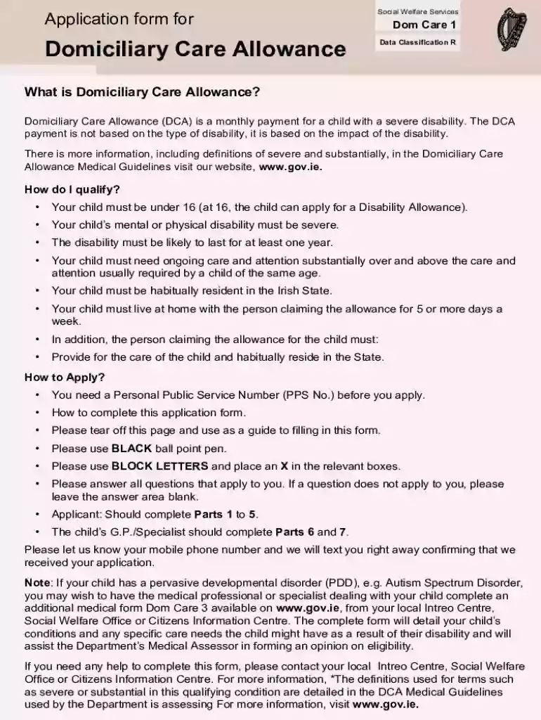 dom care 1 form Preview on Page 1