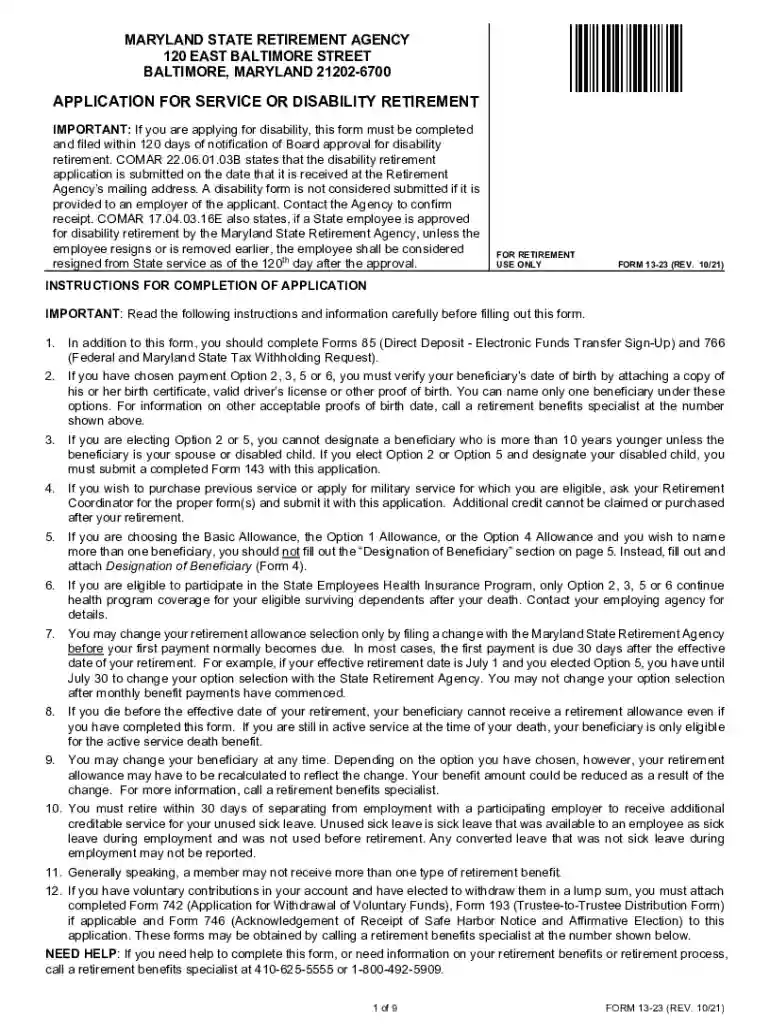 maryland state retirement form 13 23 Preview on Page 1