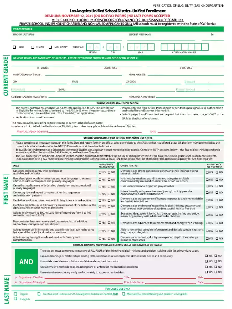 THIS APPLICATION MAY ONLY BE SUBMITTED FOR THE ... - LAUSD Preview on Page 1