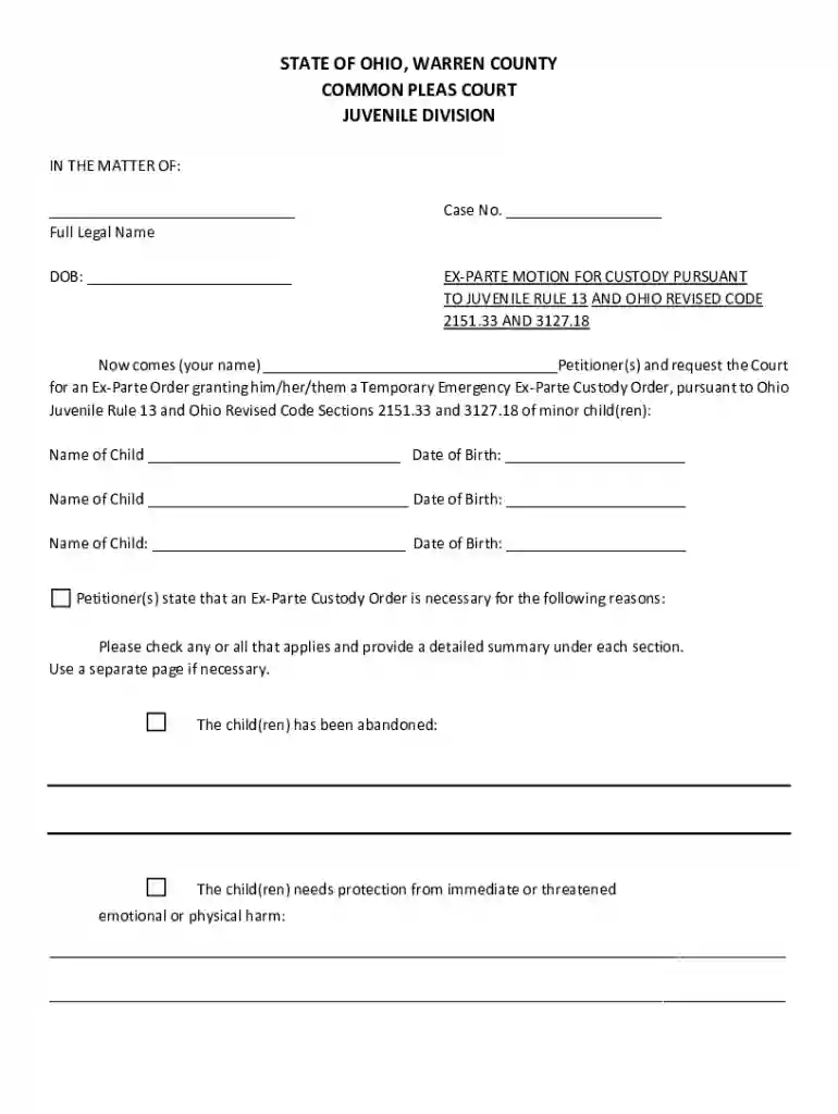 ohio emergency custody forms Preview on Page 1