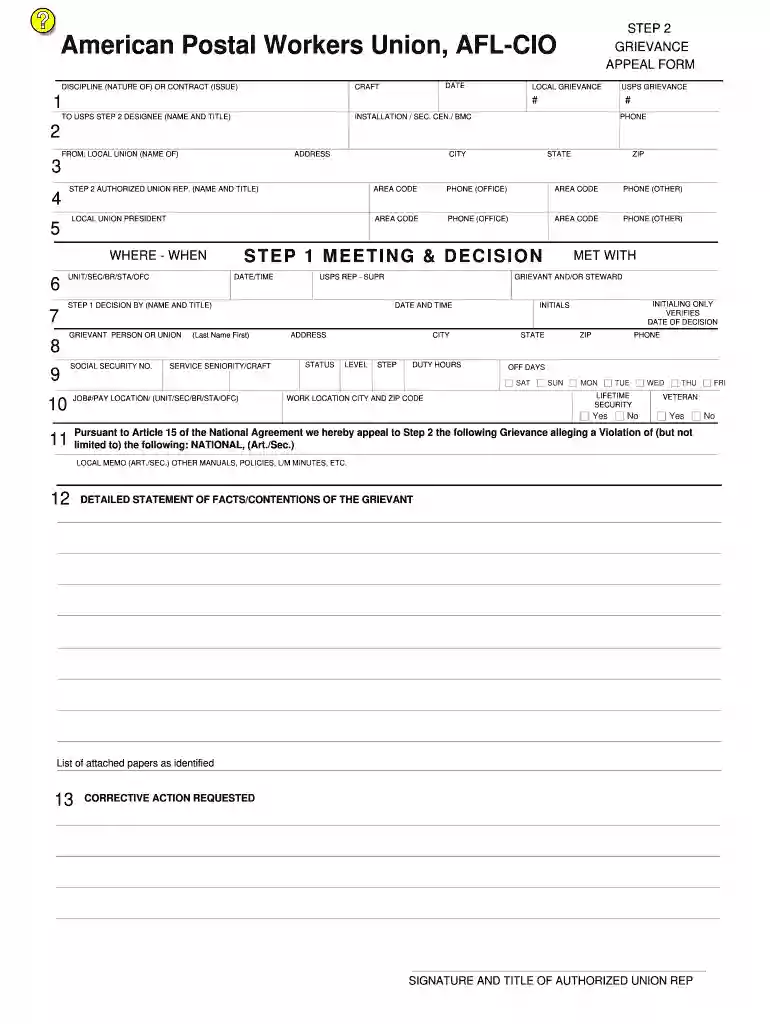 apwu grievance forms Preview on Page 1