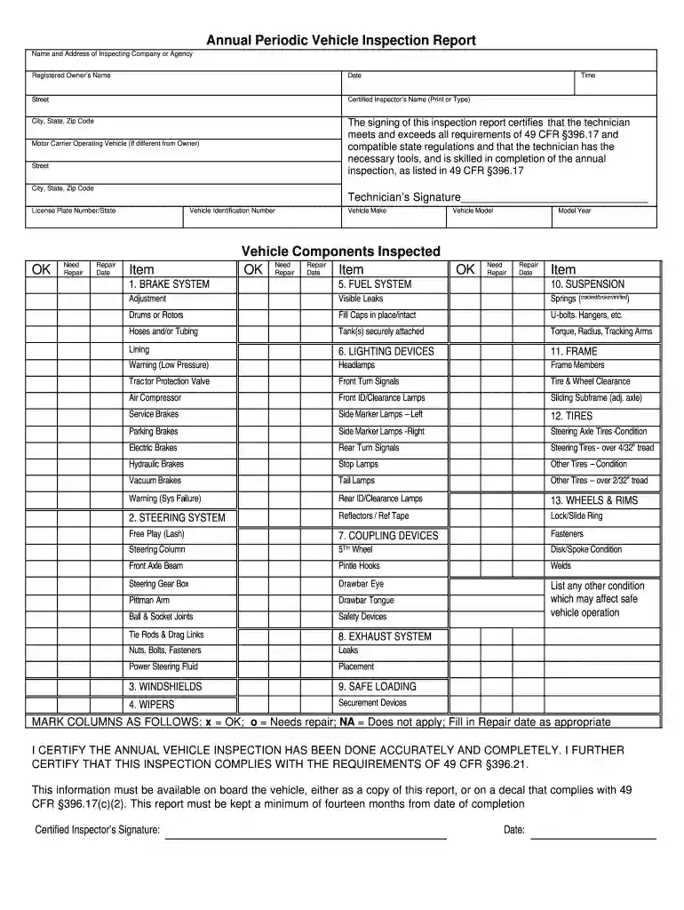 annual dot inspection form pdf Preview on Page 1