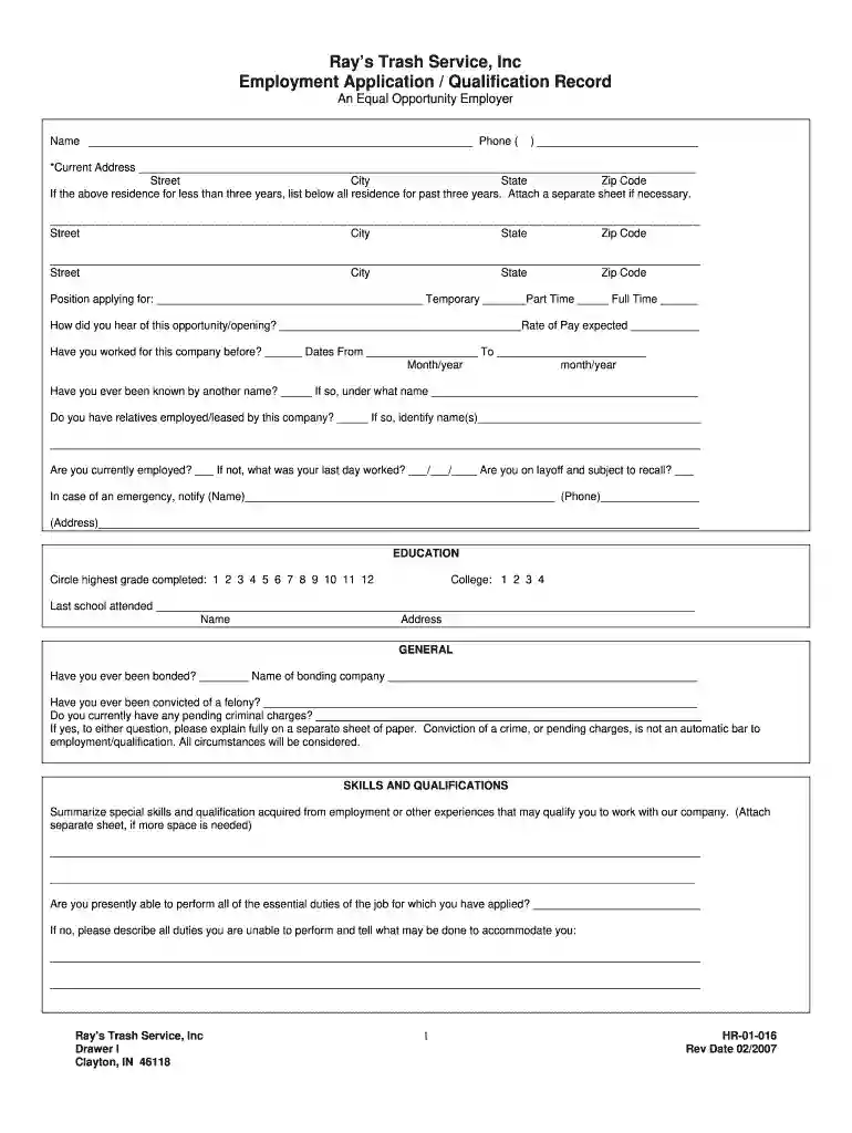 rays trash application form Preview on Page 1