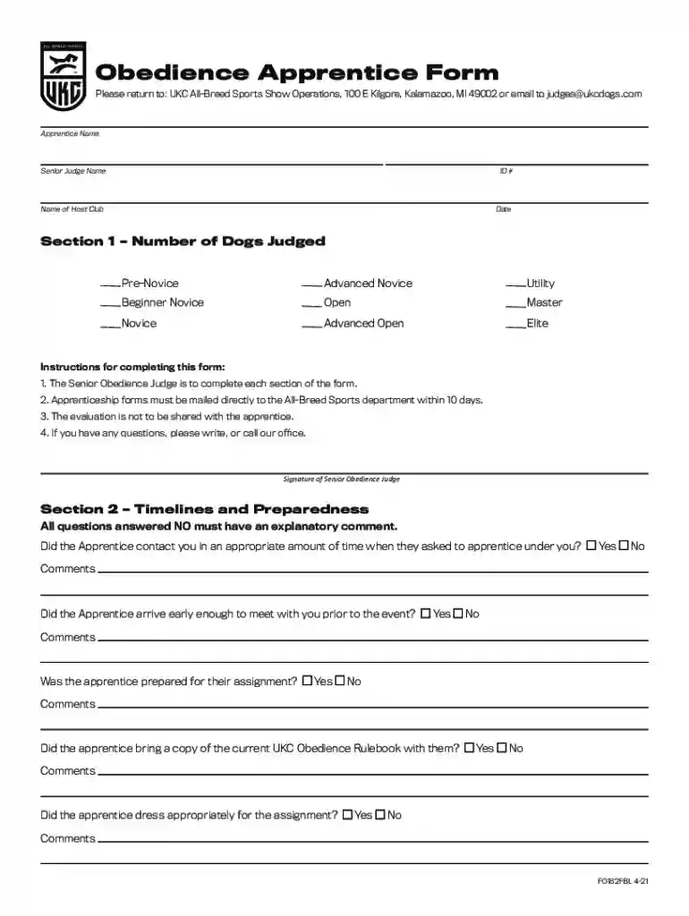 Rally Obedience Apprentice Form - United Kennel Club Preview on Page 1