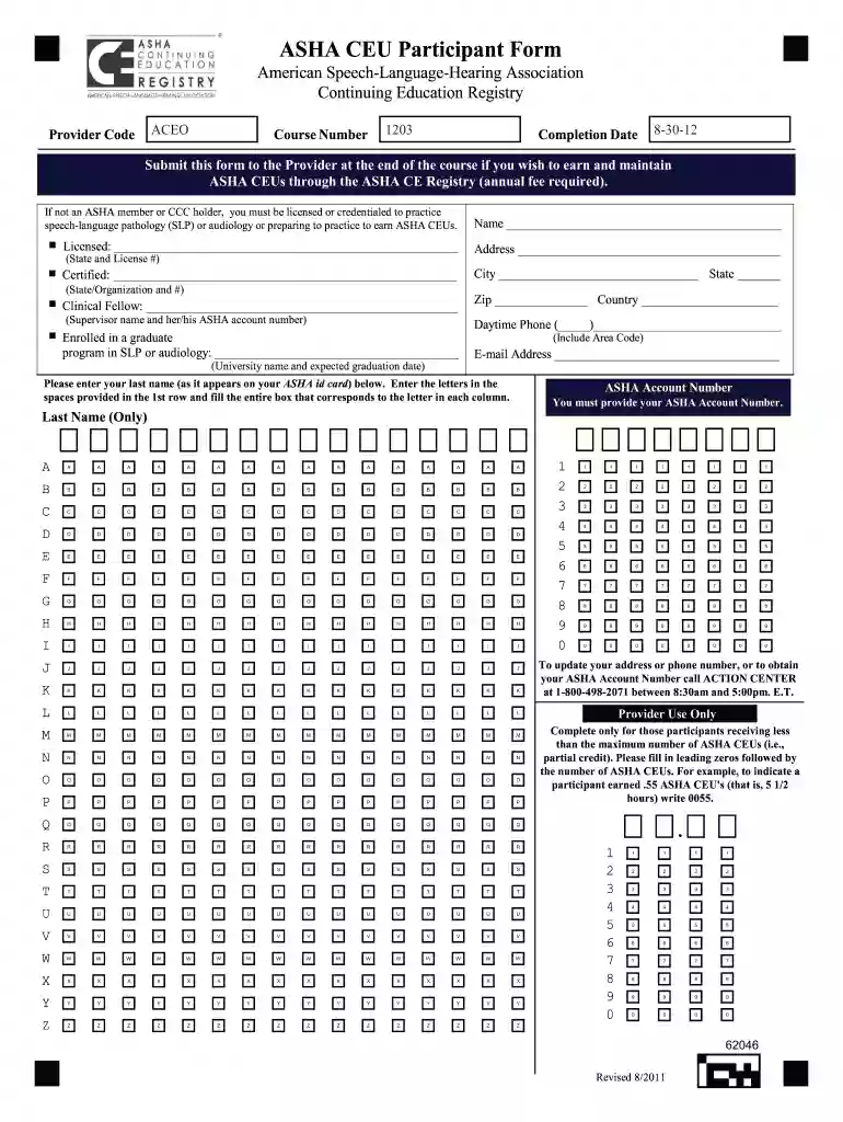 asha ceu form Preview on Page 1