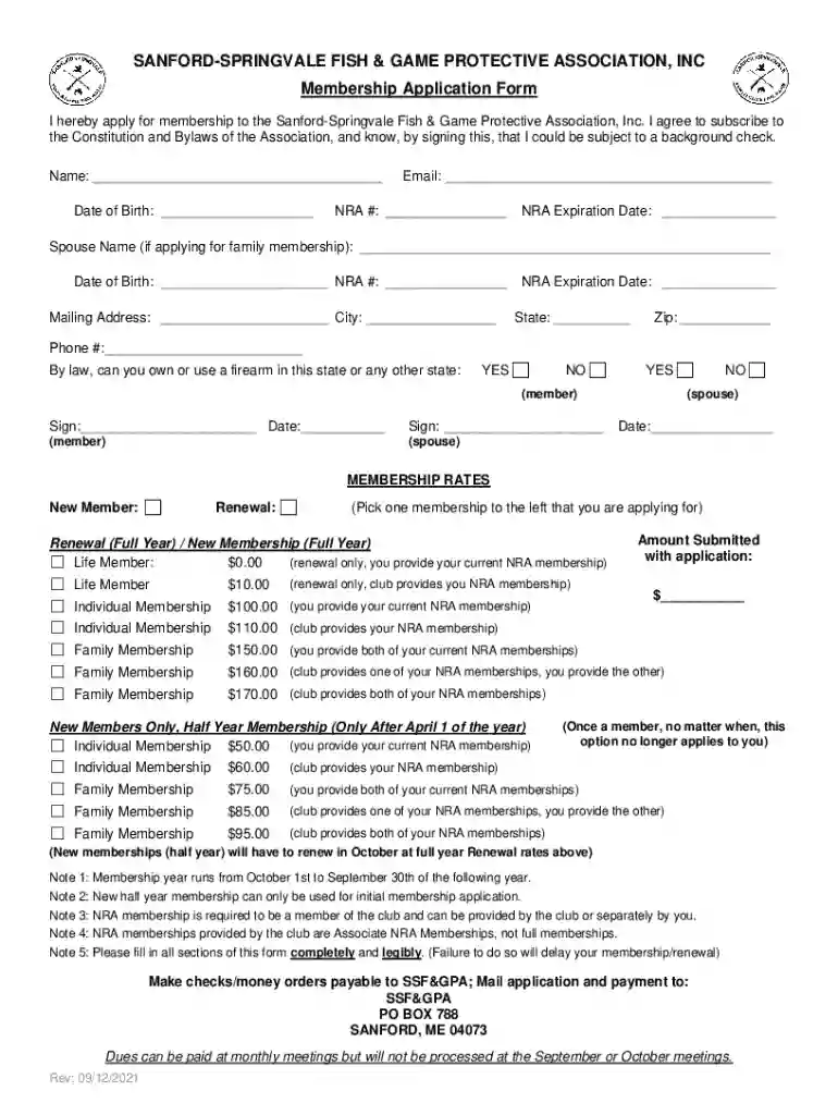 ssfga FORMSmemberappSANFORD-SPRINGVALE FISH and GAME PROTECTIVE ASSOCIATION, INC Preview on Page 1