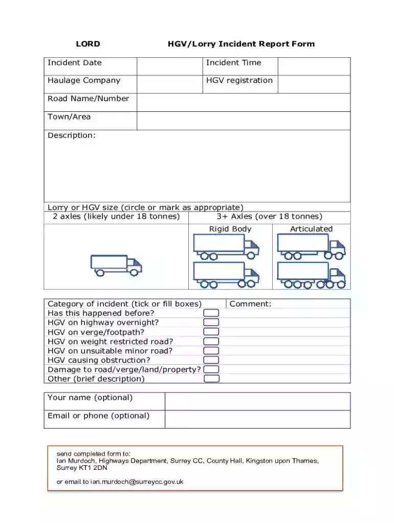 Lorry Incident Report Form doc Preview on Page 1
