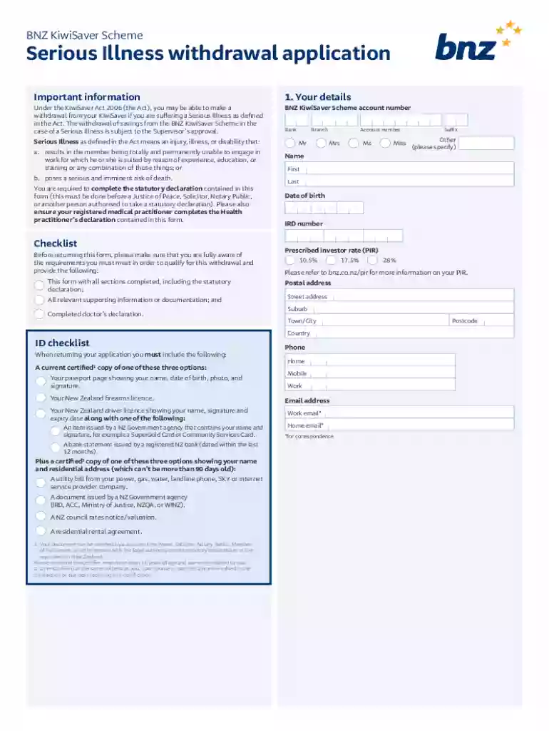 bnz kiwisaver withdrawal form Preview on Page 1