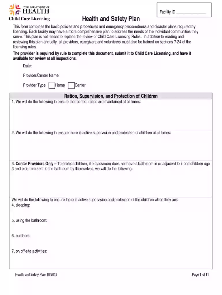 childcarelicensing utah formsAllHealth and Safety Plan - Child Care Licensing Preview on Page 1