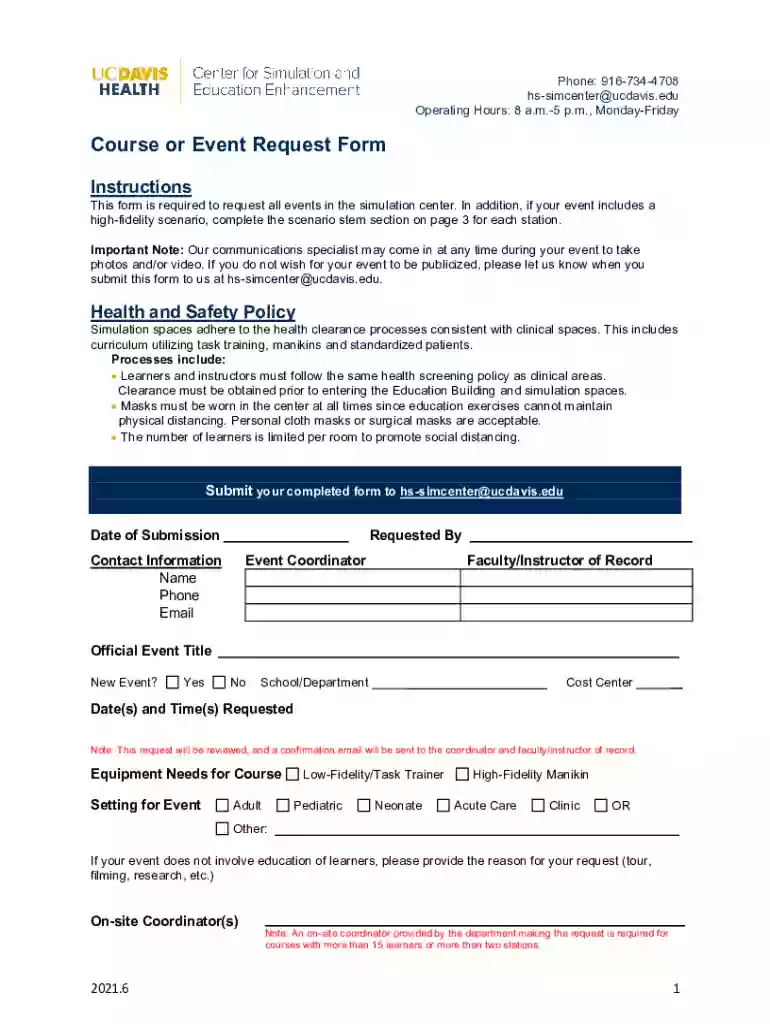 PDF Course or Event Request Form - UC Davis Health Preview on Page 1