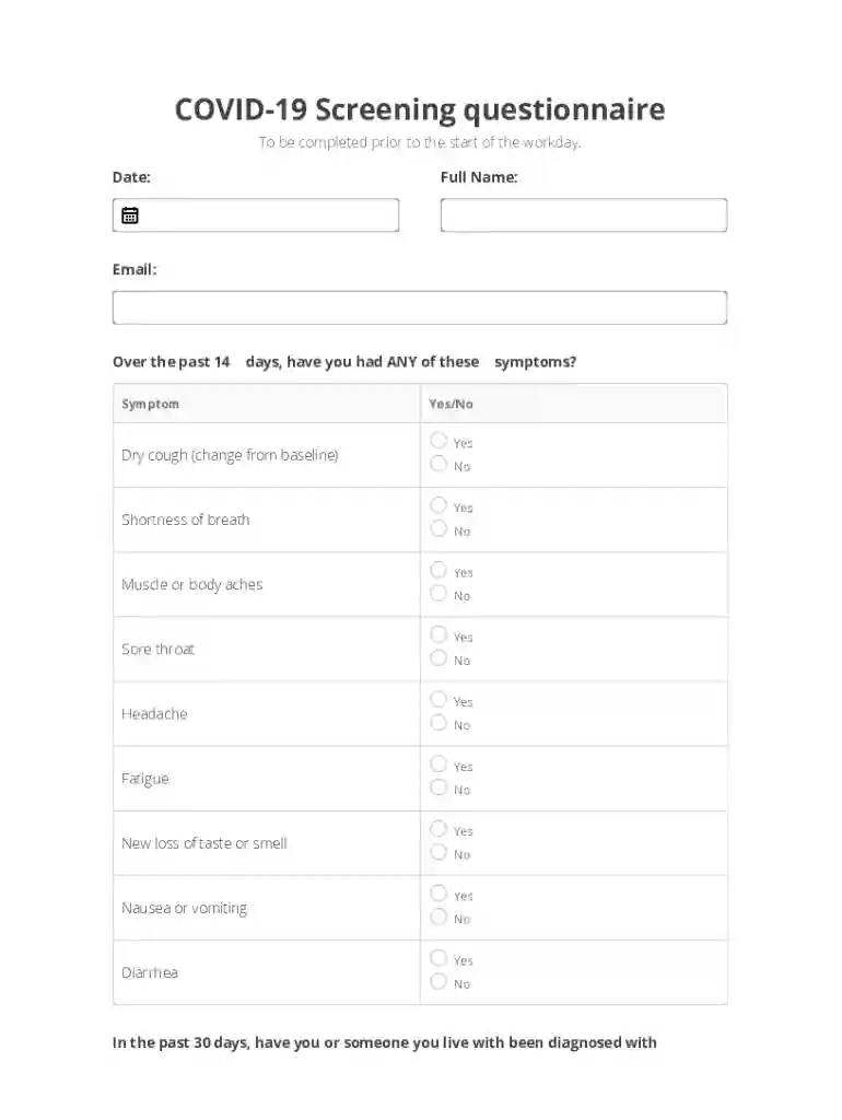 COVID-19 Screening Questionnaire Preview on Page 1