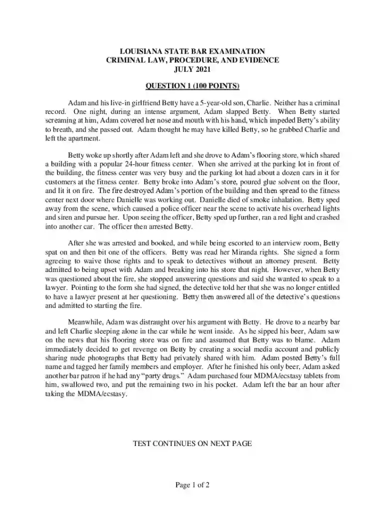 LOUISIANA STATE BAR EXAMINATION CRIMINAL LAW ... - LASCBA Preview on Page 1