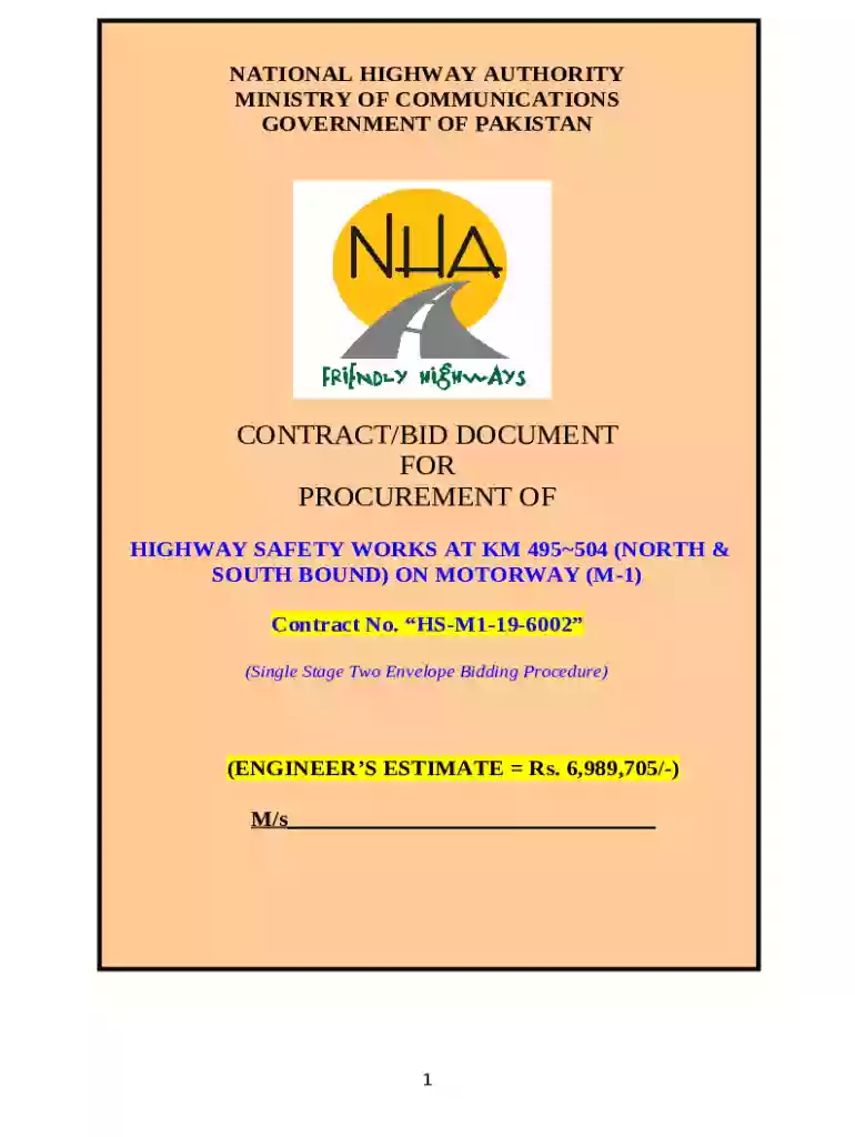 HIGHWAY SAFETY WORKS AT KM 495504 (NORTH & SOUTH BOUND) ON MOTORWAY (M-1) Preview on Page 1