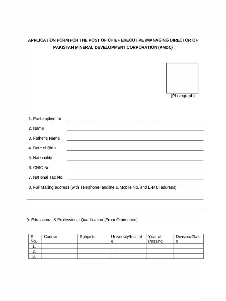 pakistan mineral development corporation application form Preview on Page 1