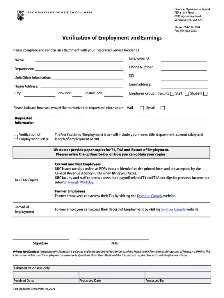ubc verification employment Preview on Page 1