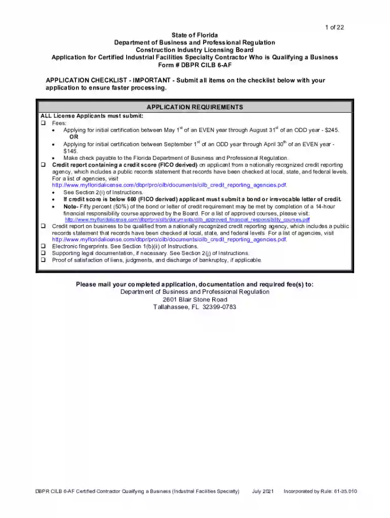 florida dbpr 6 form printable Preview on Page 1