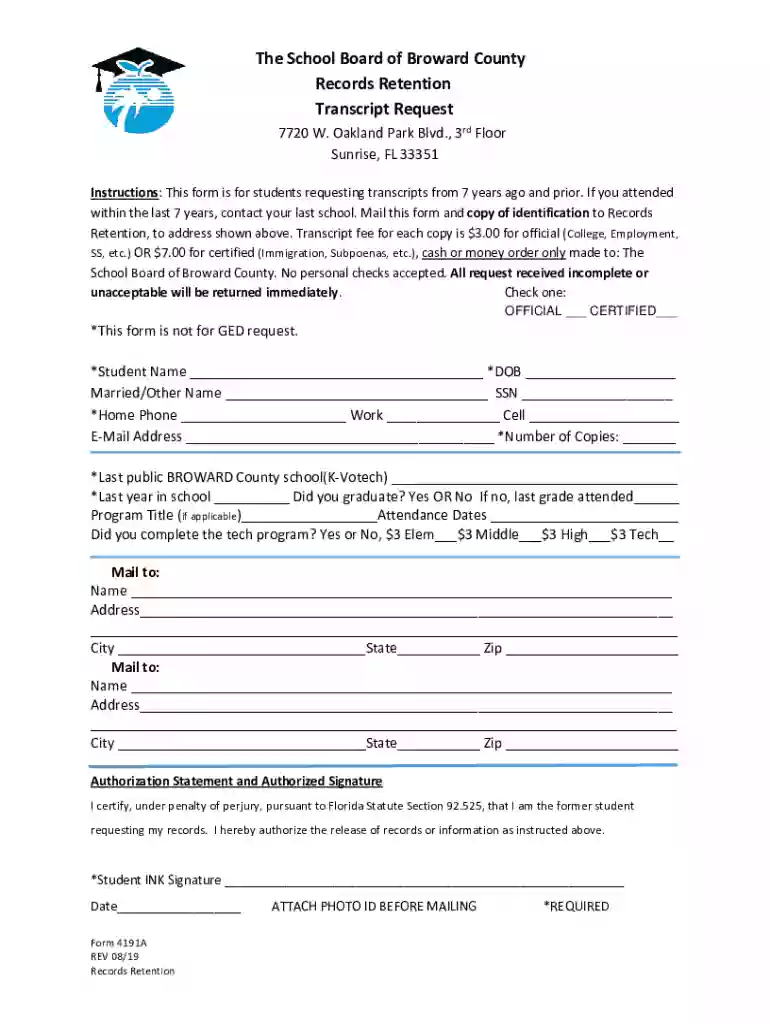 broward county transcript request Preview on Page 1