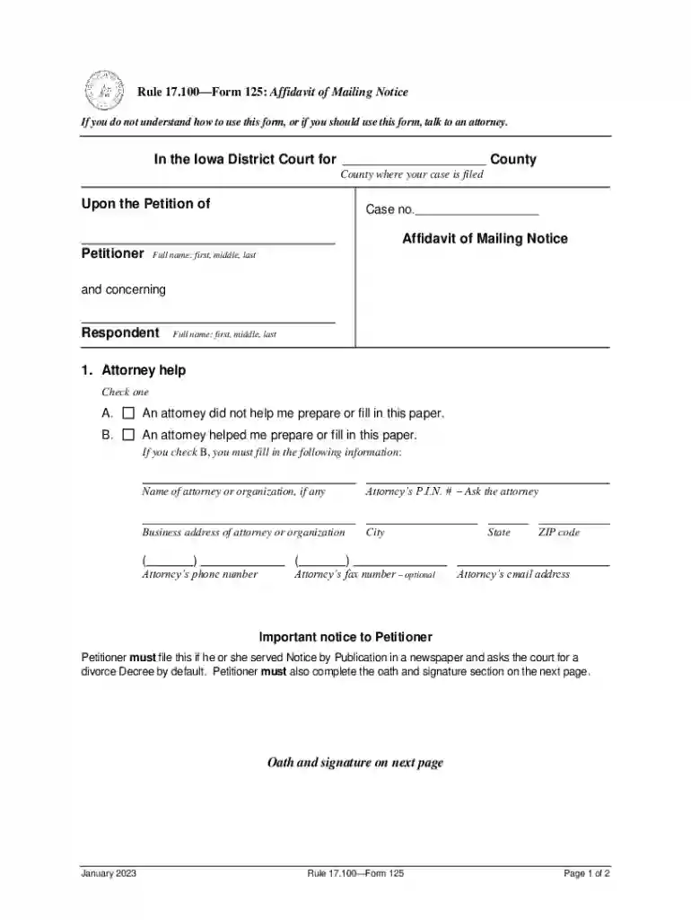 In the Iowa District Court for County Upon the Petition of Affidavit of Preview on Page 1