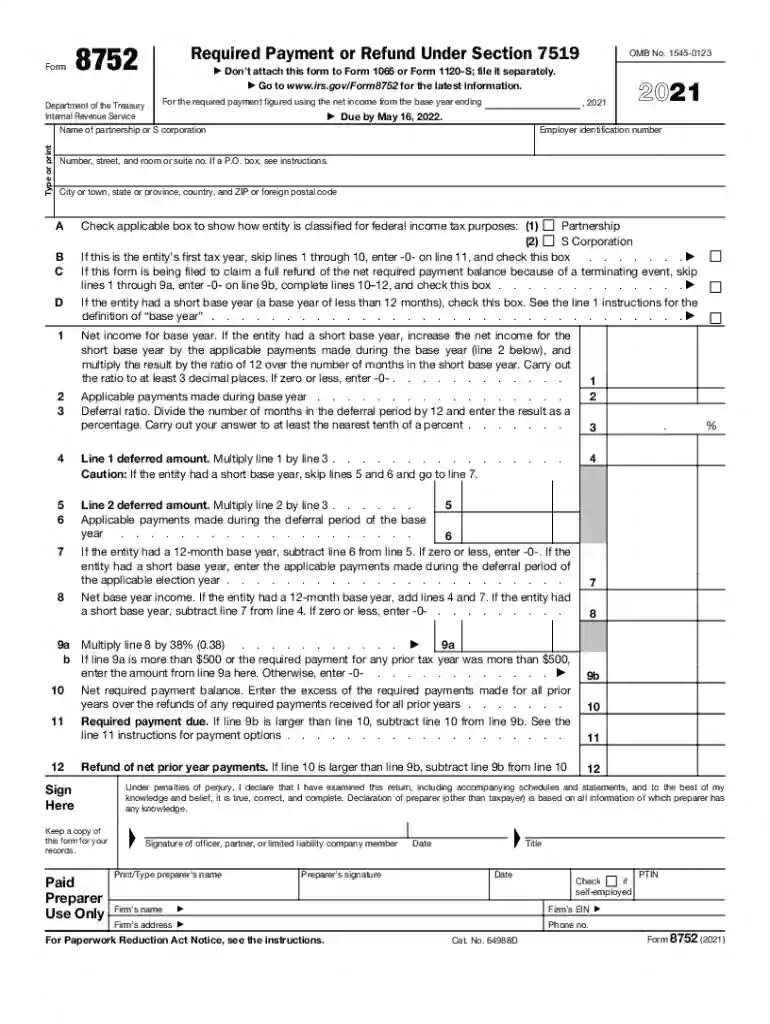 2021 form 8752 Preview on Page 1