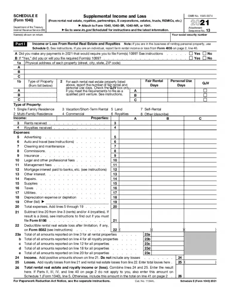 schedule e tax form Preview on Page 1