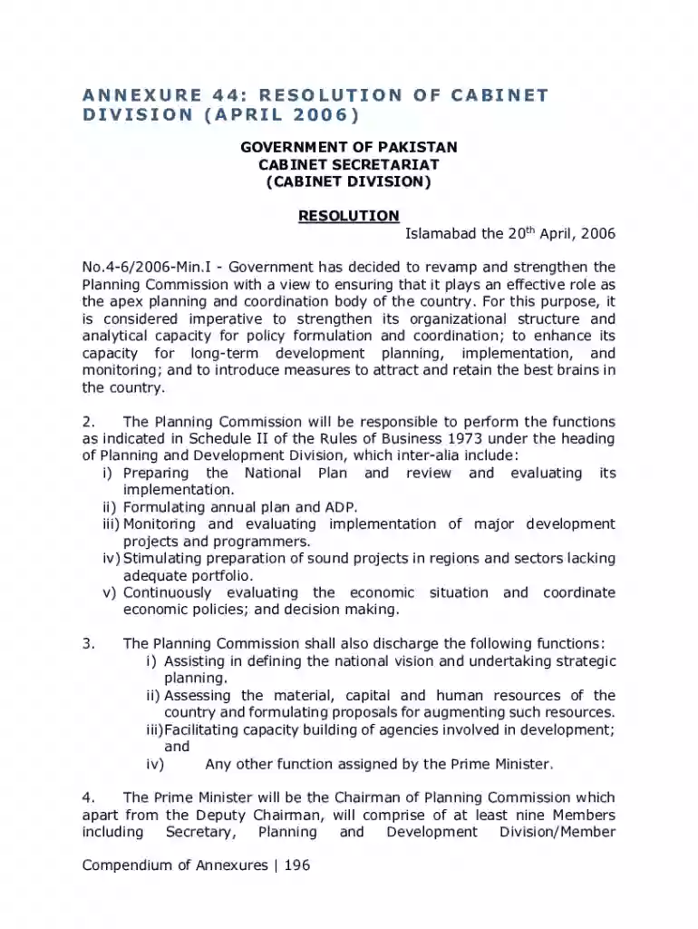 ANNEXURE 44: RESOLUTION OF CABINET Preview on Page 1