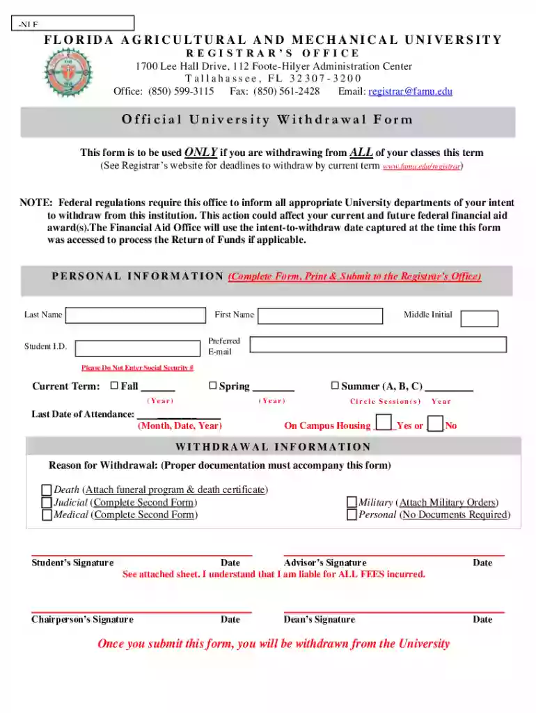 famu withdrawal Preview on Page 1