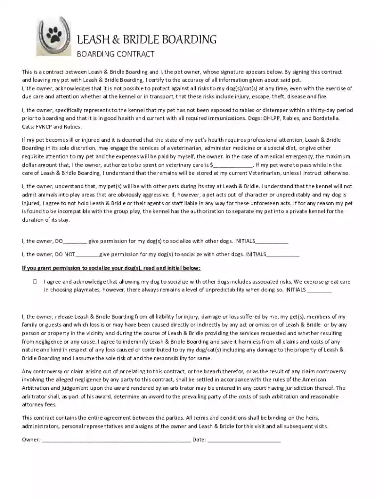 Printable Dog Boarding FormsDocHub Preview on Page 1