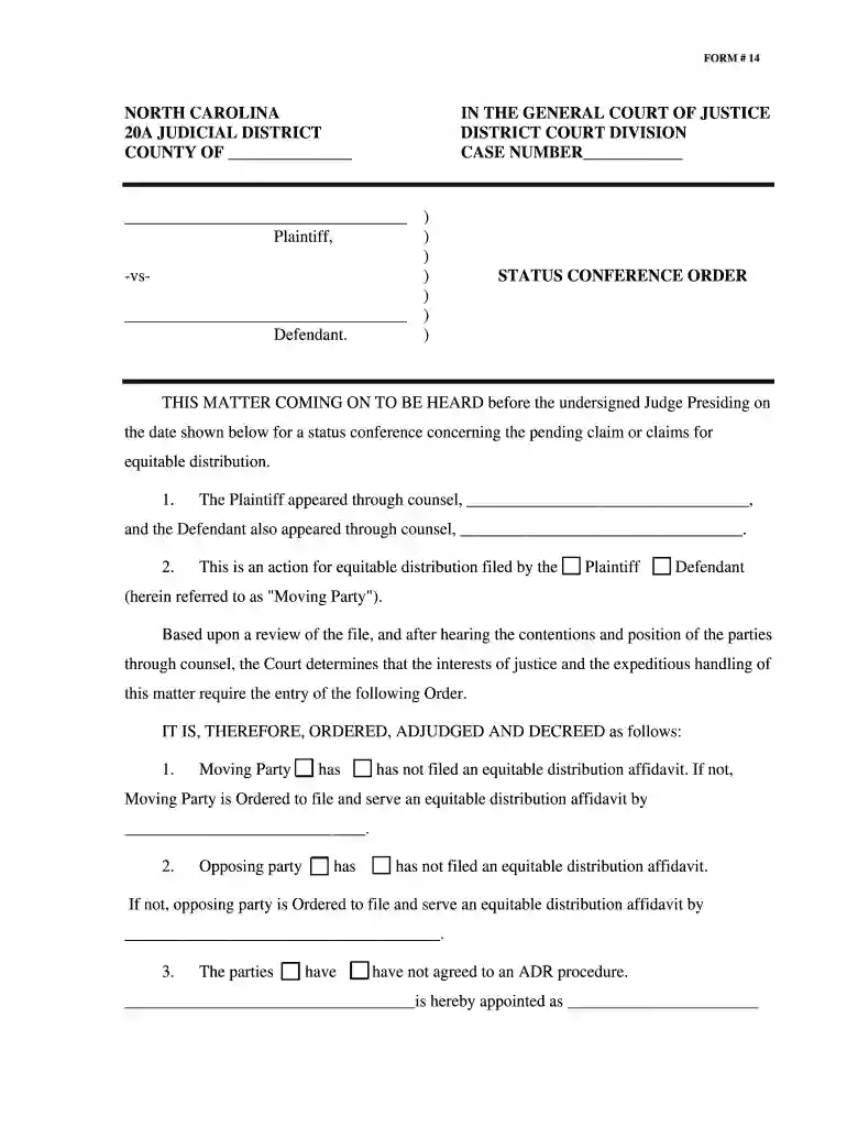 (fillable) Status Conference Order - The North Carolina Court System Preview on Page 1