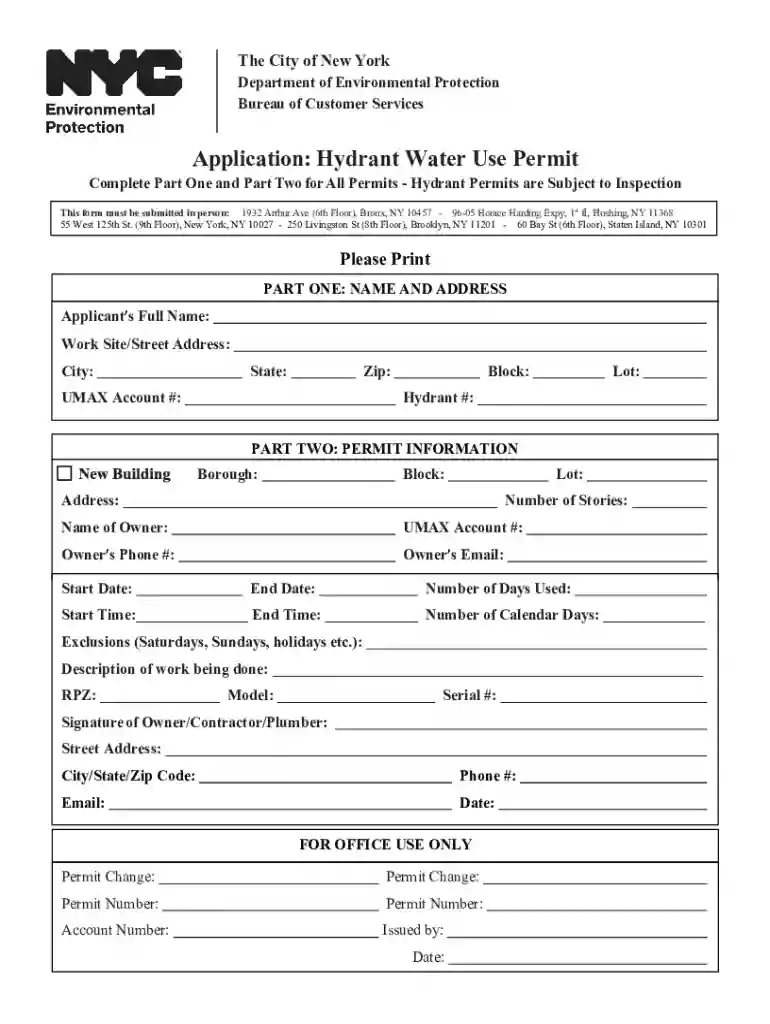 Hydrant Water Use Permit Application Preview on Page 1