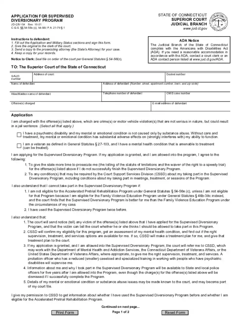connecticut jdcr154 form pdf Preview on Page 1