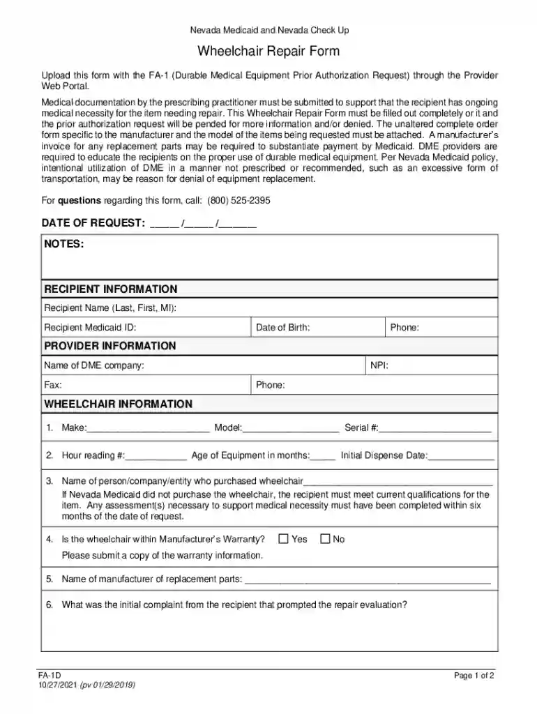 wheelchair repair form Preview on Page 1