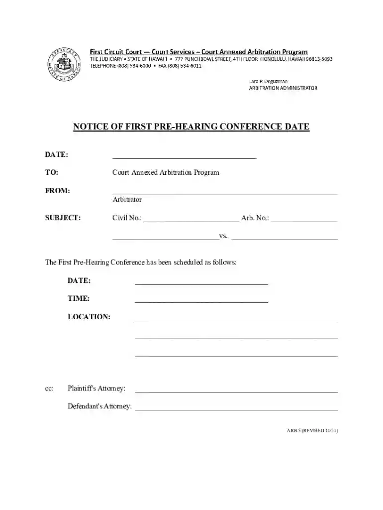 Get the Notice of First Pre-Hearing Conference Date Preview on Page 1