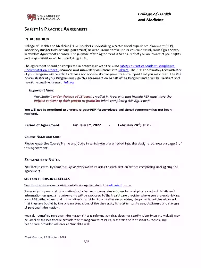 safety in practice agreement form Preview on Page 1