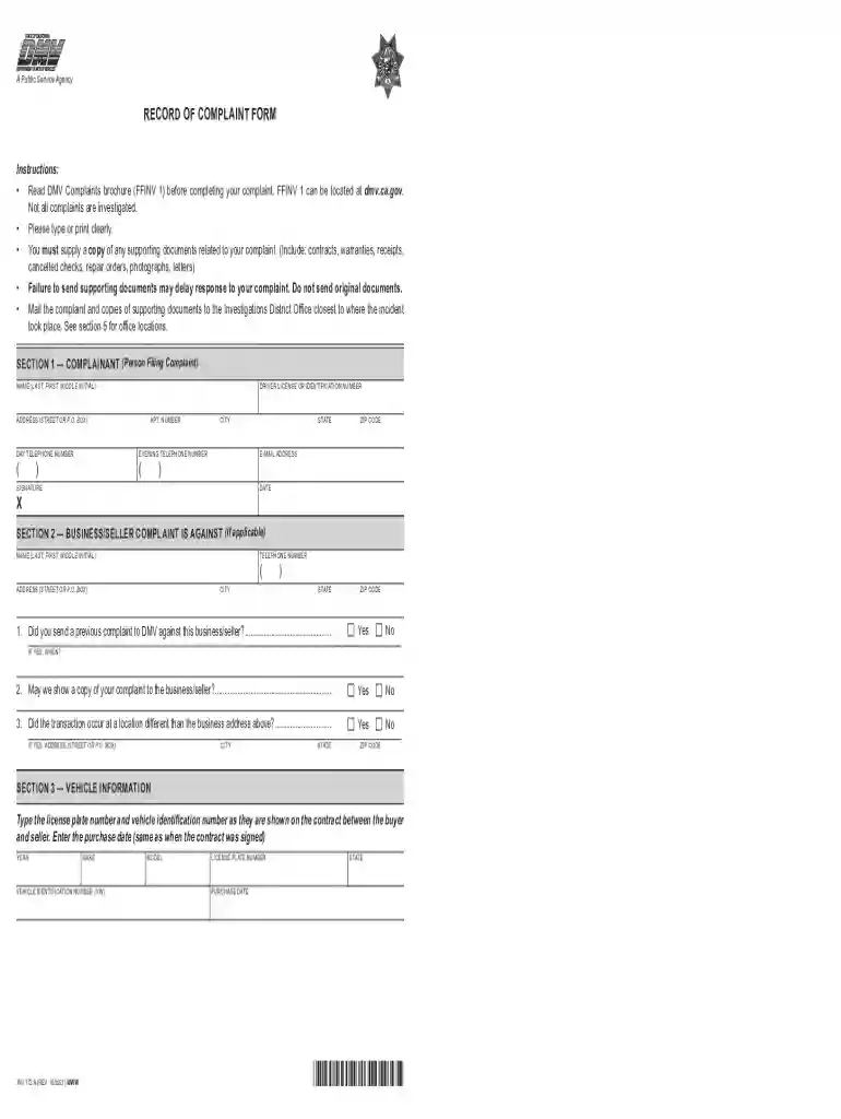 dmv investigations complaint form Preview on Page 1
