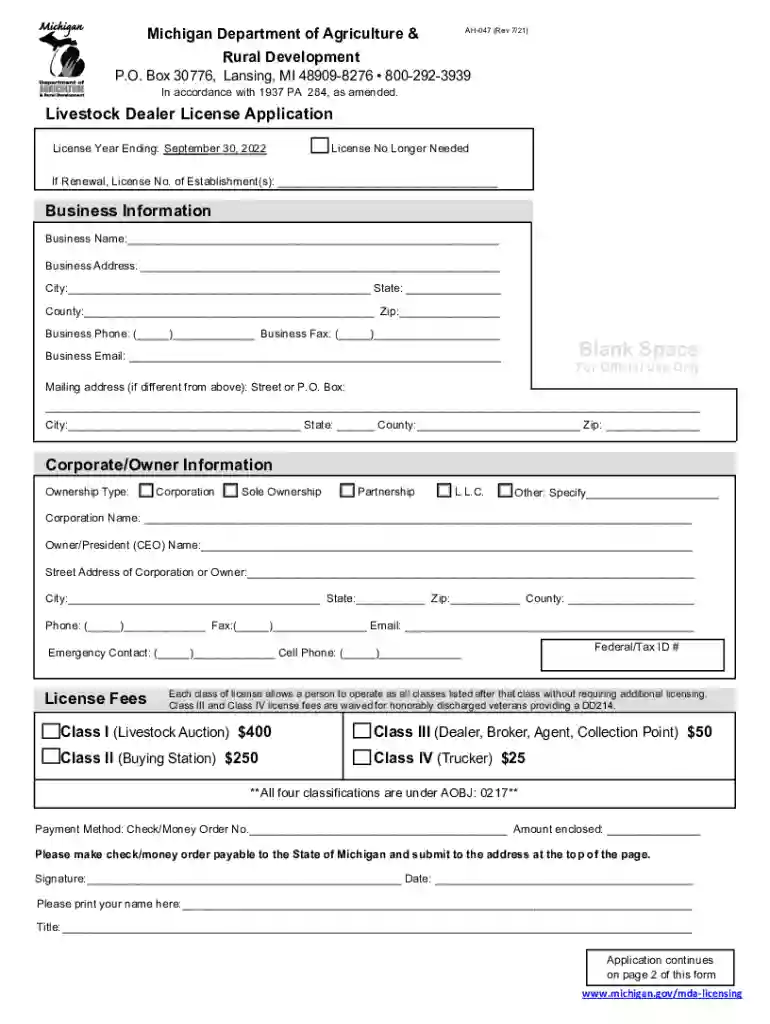livestock dealer license application Preview on Page 1