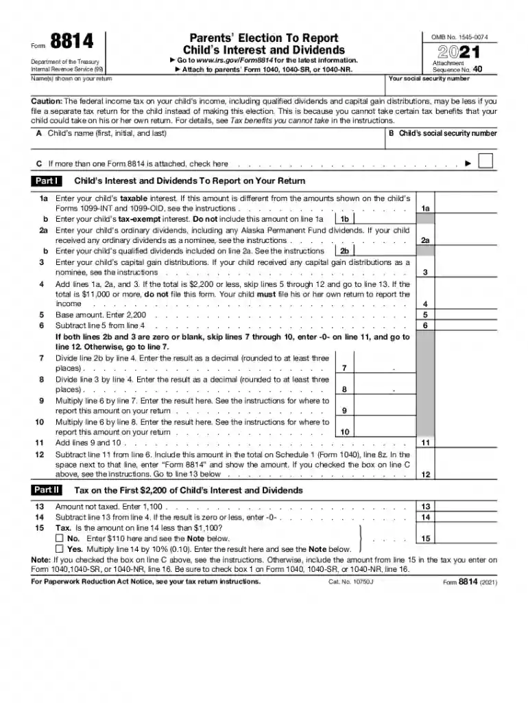 form 8814 Preview on Page 1