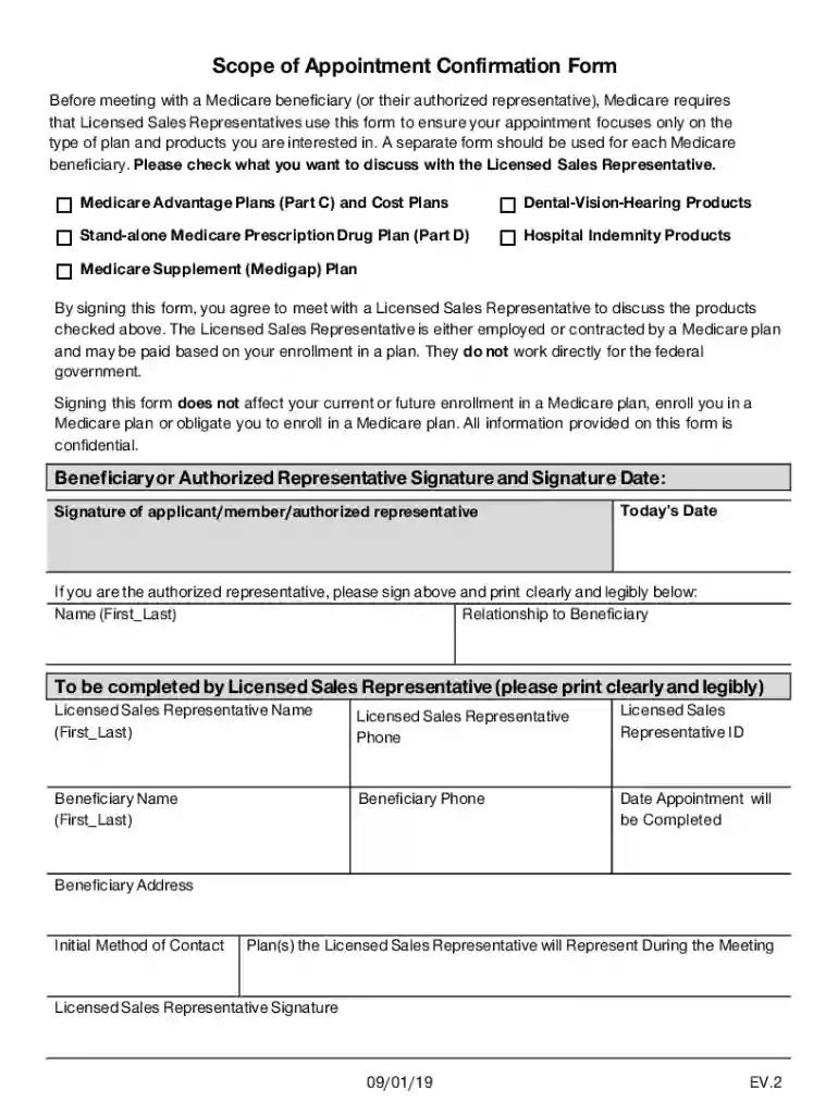 Scope of Appointment Confirmation Form Scope of Appointment Preview on Page 1