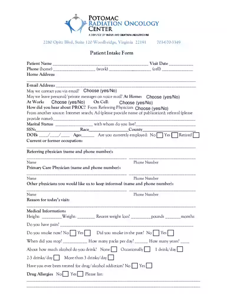 Patient Intake Form Preview on Page 1