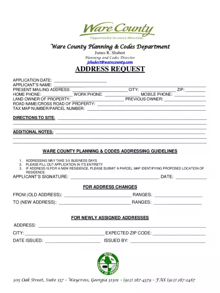 Planning and Codes Director ADDRESS REQUEST - Ware County Preview on Page 1