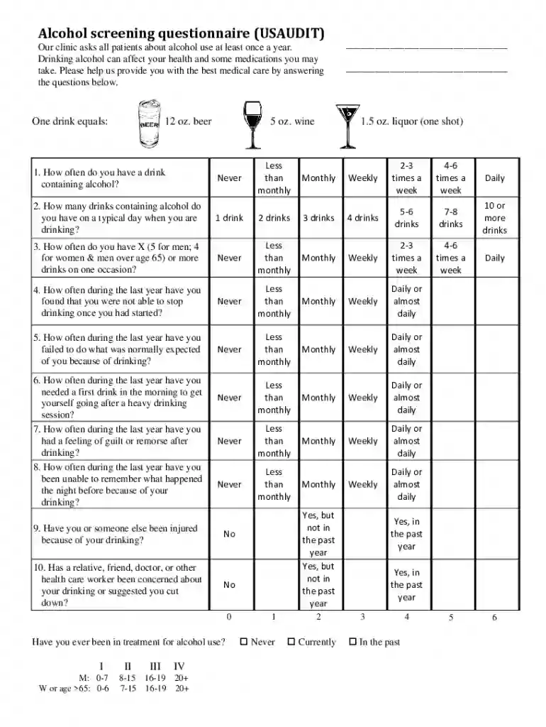alcohol screening questionnaire (usaudit) Preview on Page 1