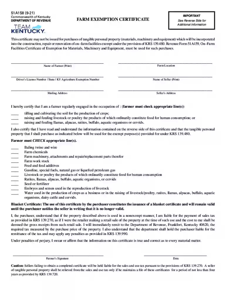 kentucky farm exemption form Preview on Page 1