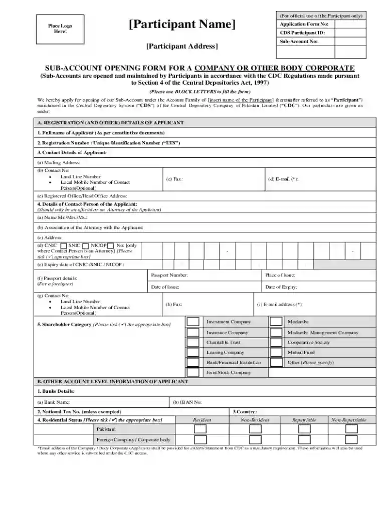 cdc sub account opening Preview on Page 1