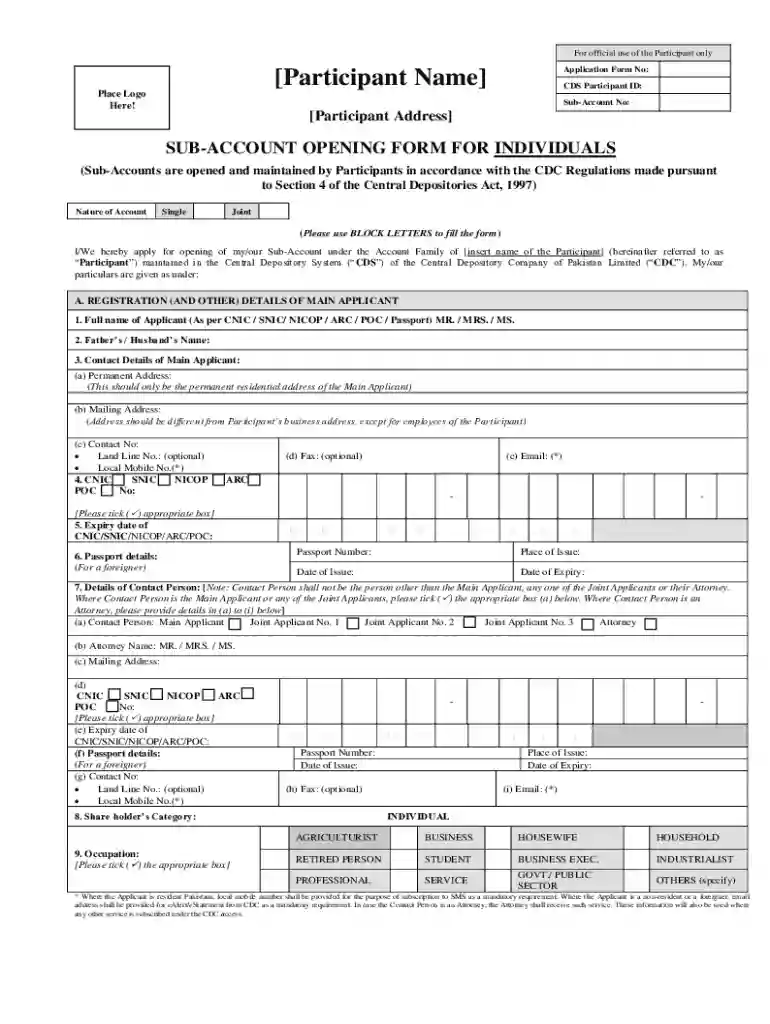 cdc sub account opening Preview on Page 1