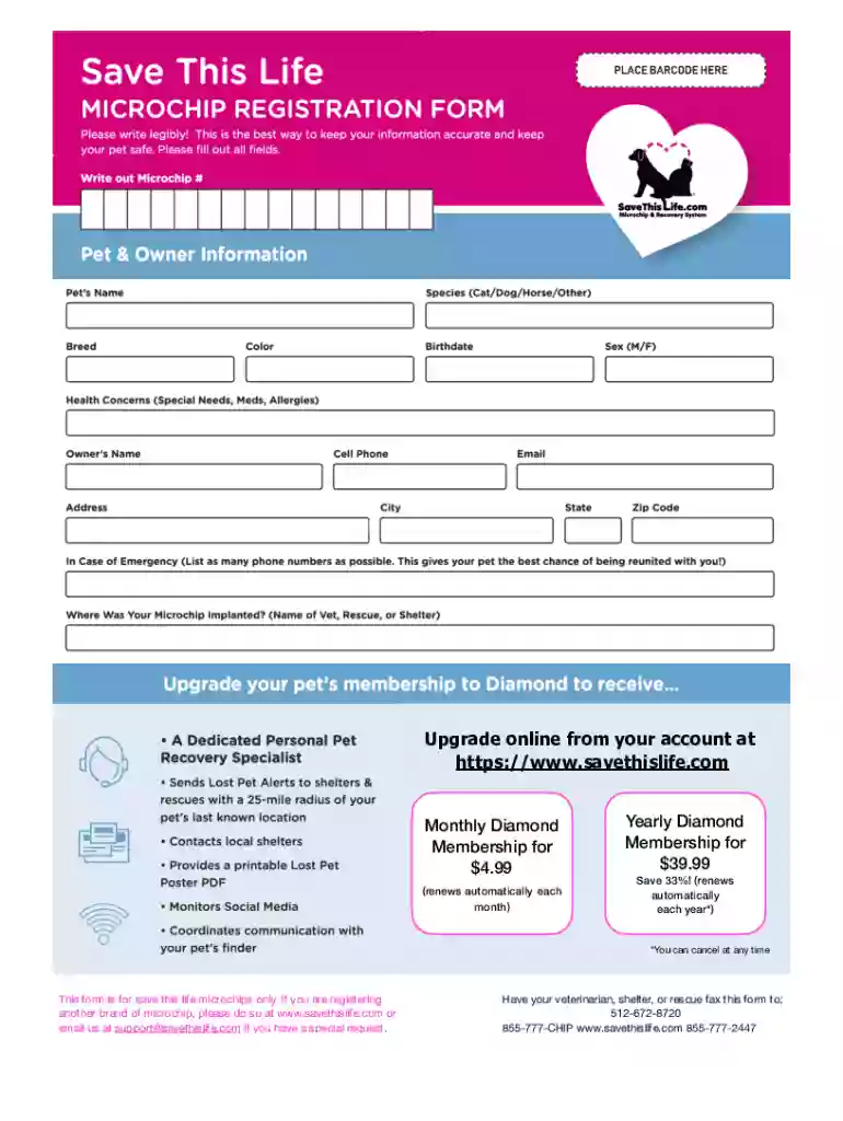 microchip registration form Preview on Page 1